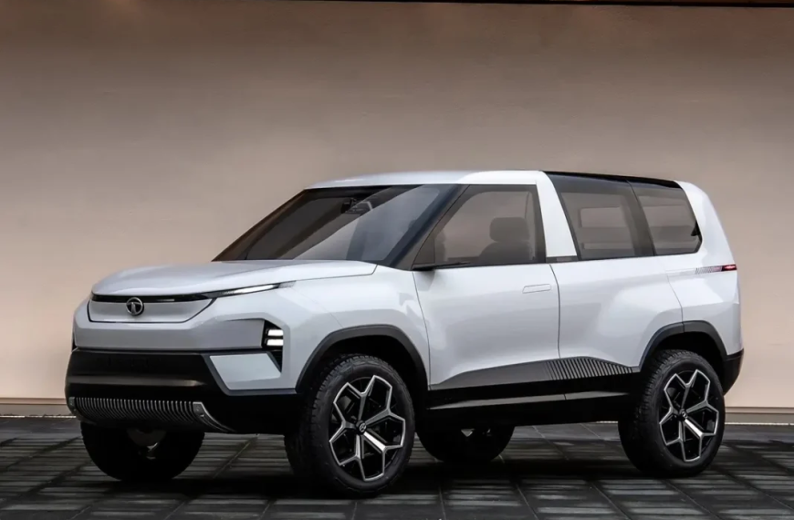 2025 Tata Sierra front and side view showing connected LED lights and Alpine window design