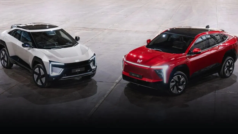 Mahindra BE 6 and XEV 9e electric SUVs parked side by side